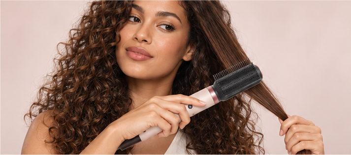 Styling illustration: working through a section of hair with the tension comb