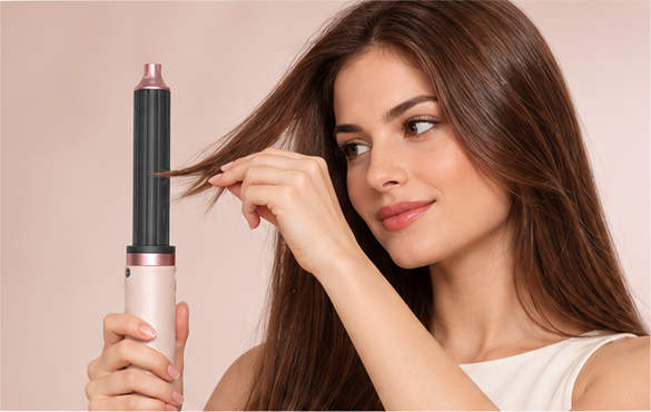 Styling illustration: bringing the ends of a section of hair close to the barrel